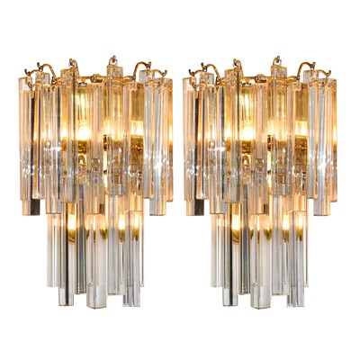 Lot 287 - 1960s set of two Triedri sconces in clear glass, by Venini
