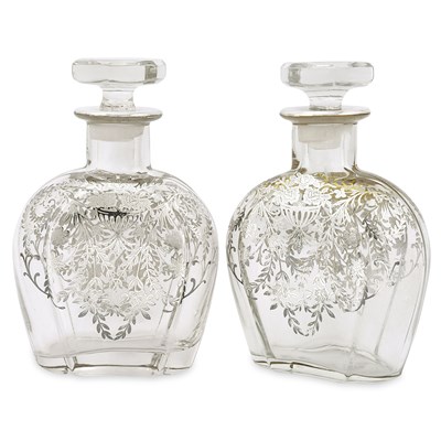 Early 20th Century Silver Inlaid Decanters