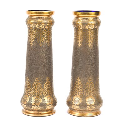 Val-Saint Lambert Blue Glass Art Nouveau Vases