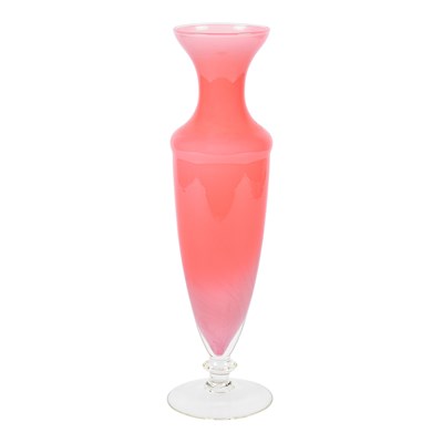 Pink Opaline Glass Vase with Clear Pedestal Base