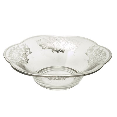 Silver Inlaid Glass Bowl with Scalloped Edge