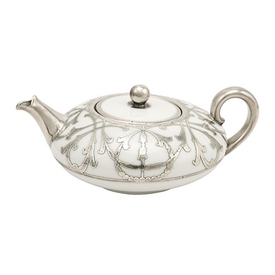 Limoges Porcelain Teapot with Silver Inlay