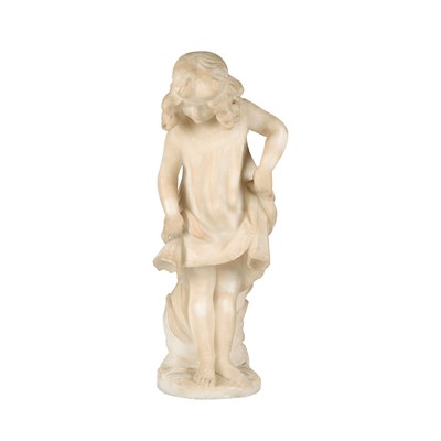 Alabaster Sculpture of Young Girl Holding Dress