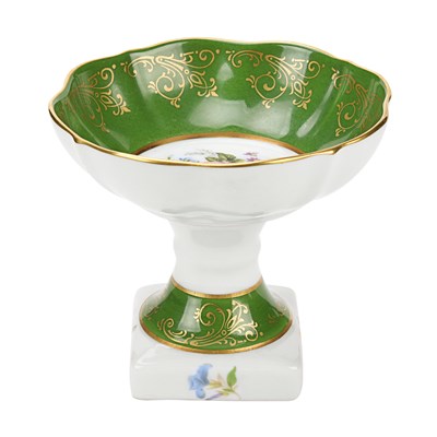 Limoges Porcelain Compote with Green and Gold Enamel Border