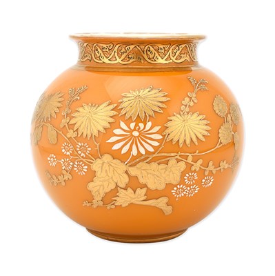 19th century ovoid glass vase with chrysanthemums and gilded accents