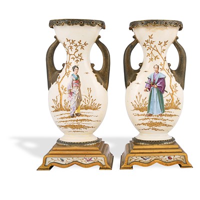 Pair of early 20th century porcelain vases with samurai and kimono figures