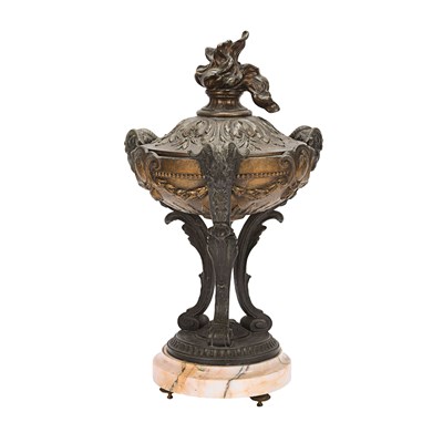 19th century French Louis XVI style cast lidded brass urn