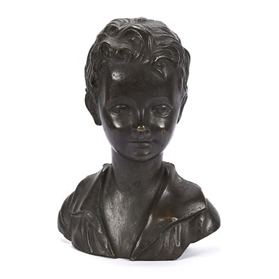 20th-century patinated bronze bust of a young boy, possibly italian
