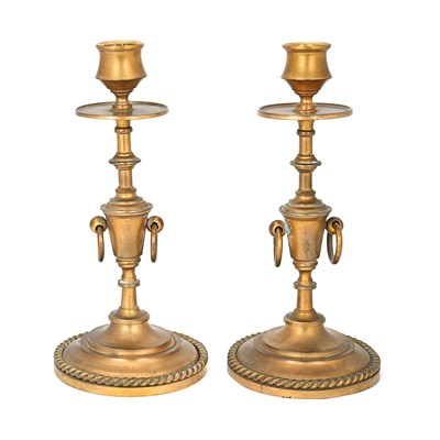 Pair of late 19th century European brass candle holders