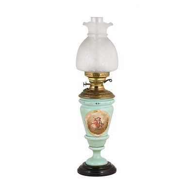 Late 19th century French porcelain oil lamp.