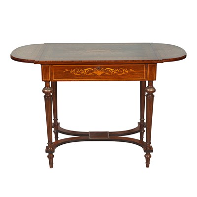 French Louis XVI style floral marquetry Pembroke bureau plat desk, circa 1900
