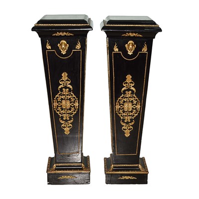 Mid 20th century French Louis XVI style ebonized column pedestals
