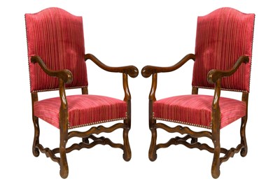 Pair of late 19th century Louis XIII style beech wood armchairs