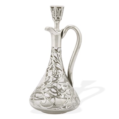 20th century Art Nouveau silver inlaid Decanter