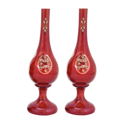 A pair of late 19th century Bohemian double layered redrose water sprinklers