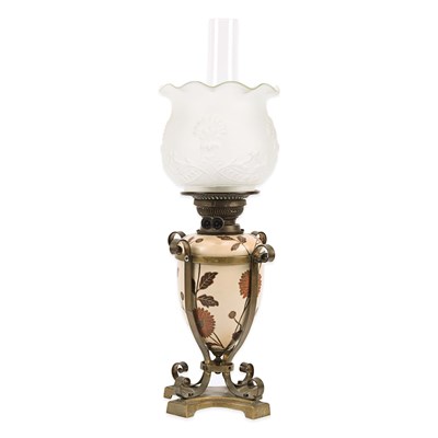 A porcelain and bronze late 19th century European oil lamp