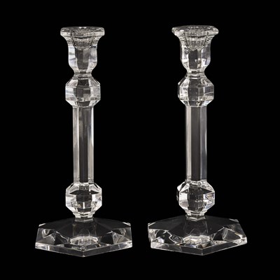 A pair of crystal glass candle holders