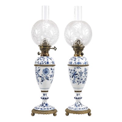 Pair of German Meissen Porcelain Oil Lamps