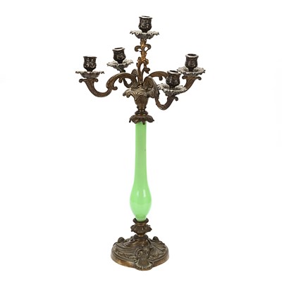 French Green Opaline & Bronze Candelabra