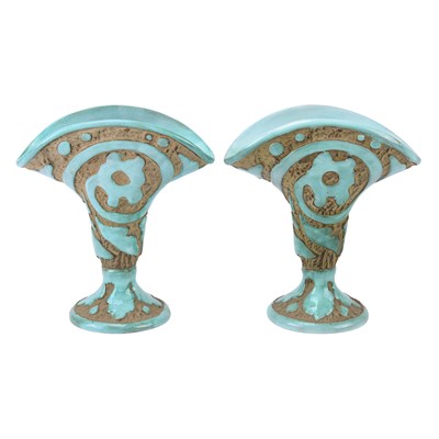 Italian Fan-Shaped Pottery Vases with Sgraffito Design