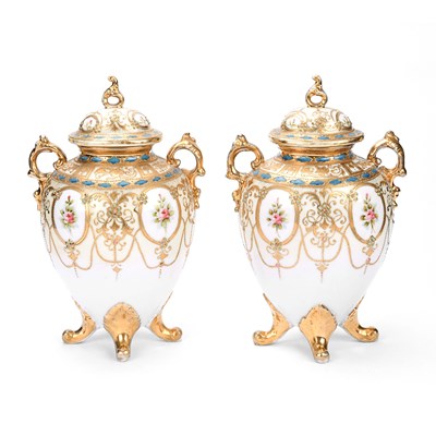 Early 20th century pair of Japanese Nippon porcelain urns