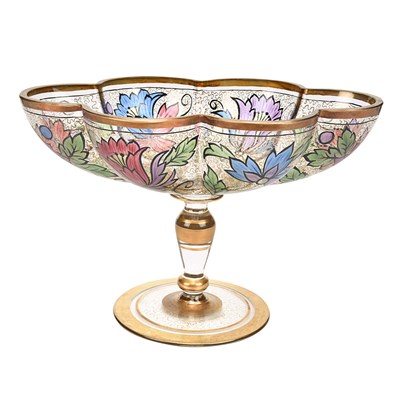Bohemian Glass Compote with Floral Motifs