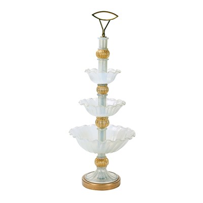 Opaline Glass Three-Tier Server with Gilded Base