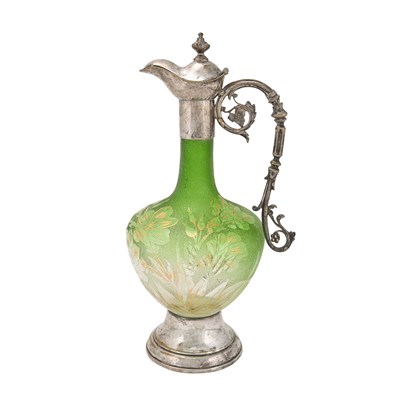 Green Cameo Glass Ewer with Silver-plate Mounts