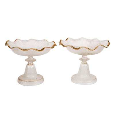 Frosted Glass Centerpiece Bowls with Gilded Edges