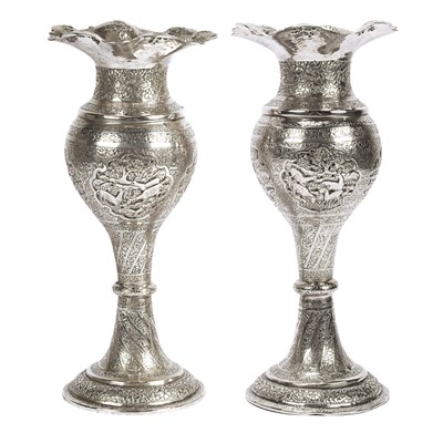Isfahan pair of silver vases