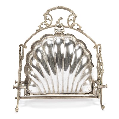 Early 20th century silver plated shell shaped biscuit container