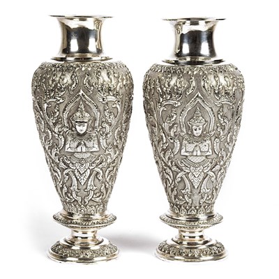 Burmese sterling silver vases
