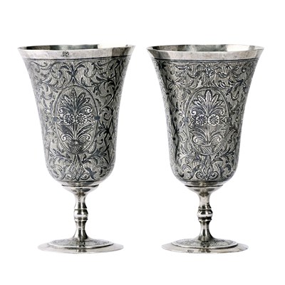 Late 19th century, Russian niello silver pair of goblets.