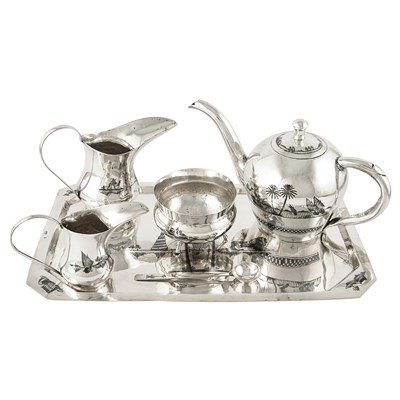 Iraqi niello silver tea set