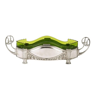 European silver plated centrepiece with green glass
