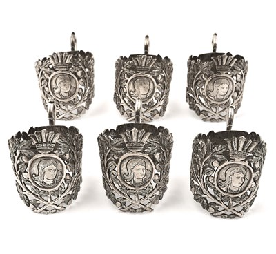 Early 20th century set of six Shiraz silver small cup holders