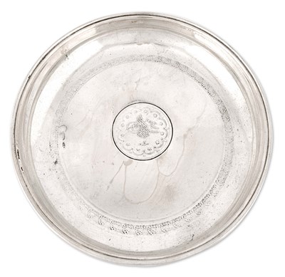 Circular silver dish with Ottoman silver coin