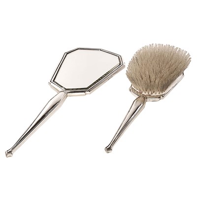 Victorian ladies' silver and enameled dressing set