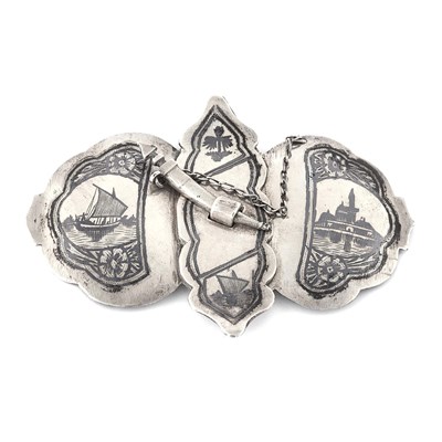 Early 20th century Iraqi niello silver belt buckle