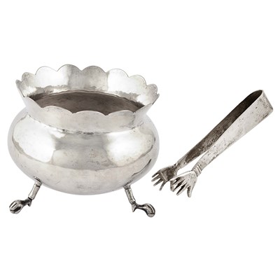 Early 20th century Iraqi silver sugar pot with tong