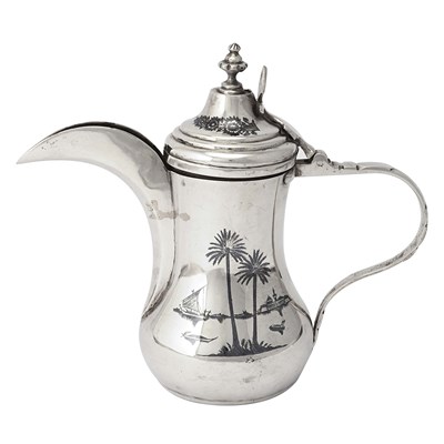 Early 20th century Iraqi niello silver Arabic coffee pot