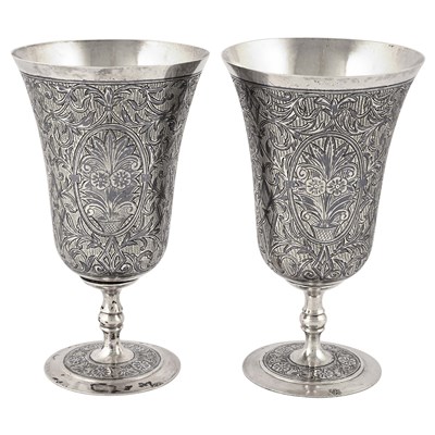 Late 19th century Ottoman niello silver pair of drinking cups