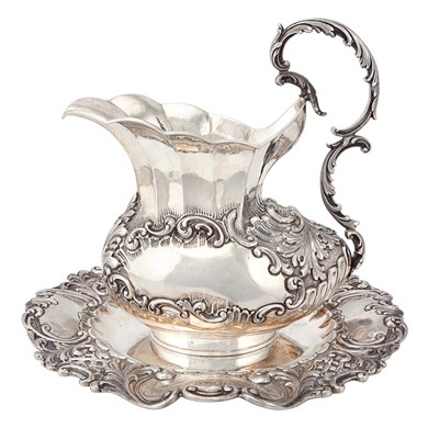 Early 20th century Rococo design Italian sterling silver (925) pitcher with matching coaster