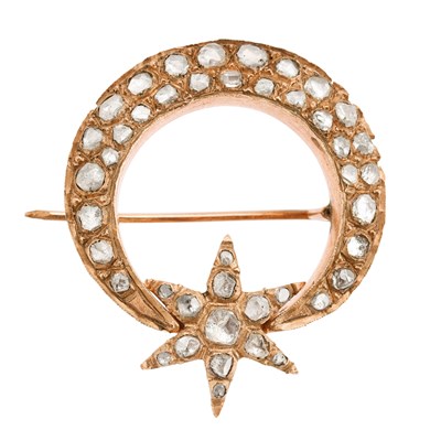 Late 19th century Turkish 9k gold brooch with a crescent and star design