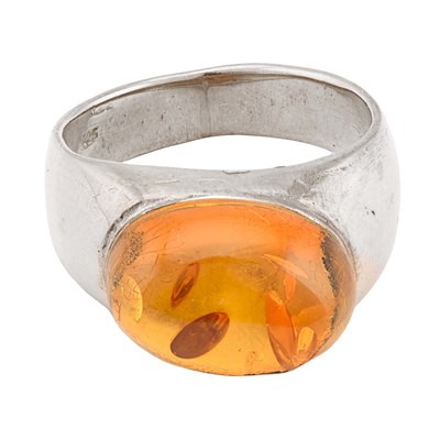 Amber and Silver Ring