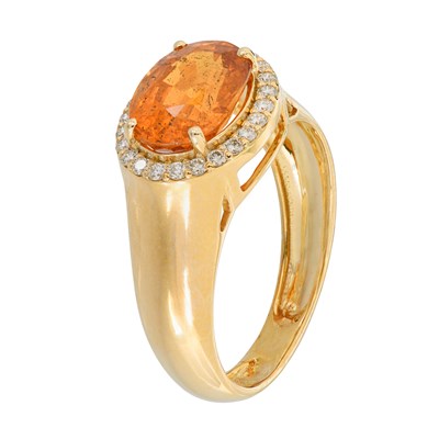 18k Yellow Gold Oval Mandarin Garnet and Diamond Ring