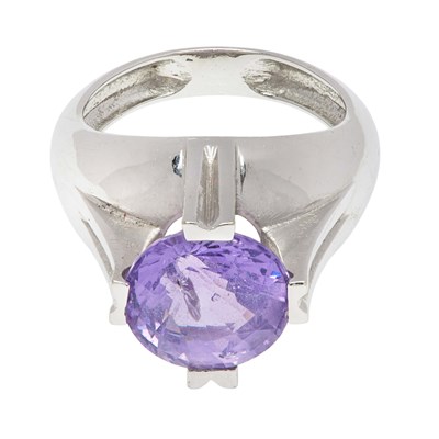 Stamped 18k White Gold Ring with Round-Cut Lavender Spinel