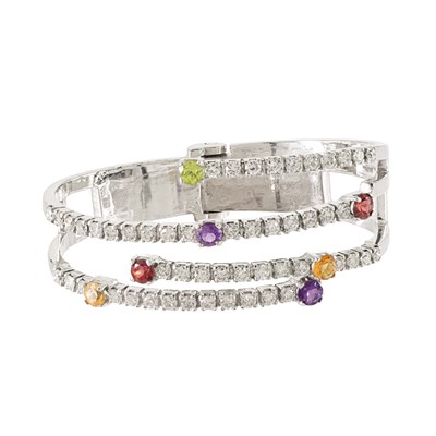 18K White Gold Multi-Colored Gemstone Bangle
