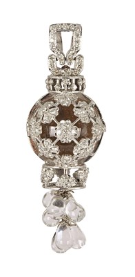 18K White Gold Round Brilliant Diamond and Rock Crystal Tassel Pendant