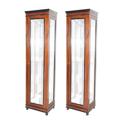 Pair of Large Floor-Standing Wooden Vitrines with Glass Shelves